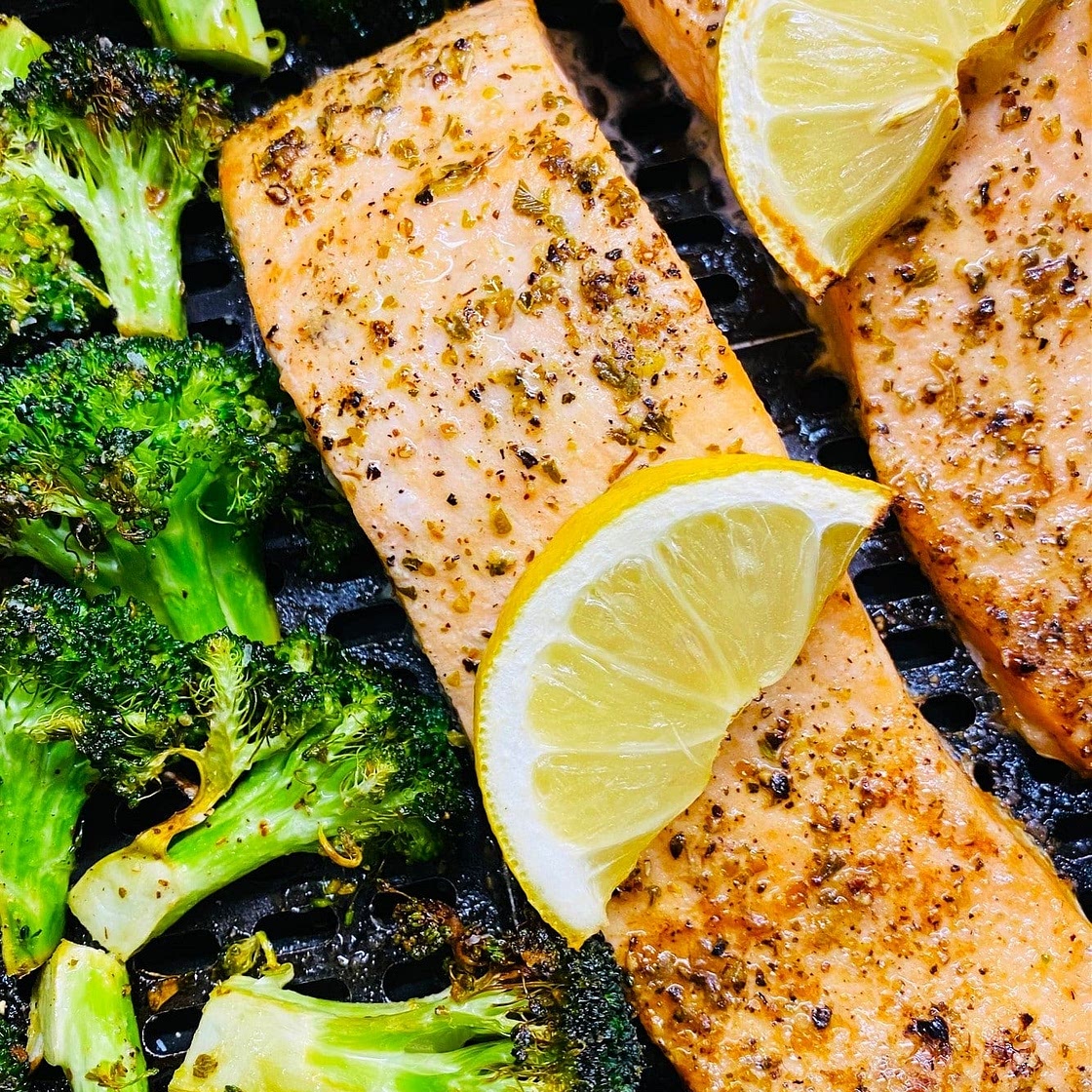 Air Fryer Lemon Salmon and Broccoli