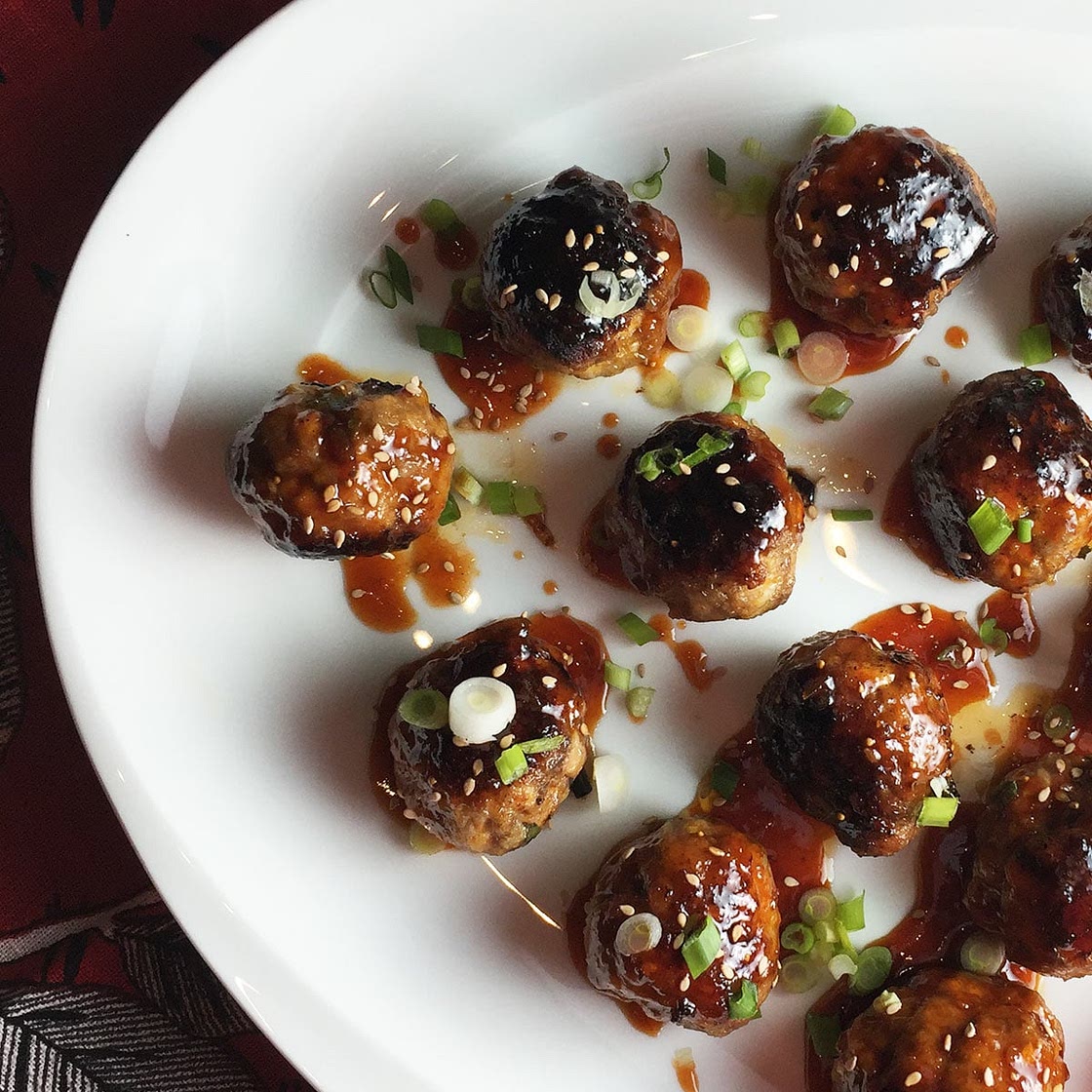 Korean Meatballs with a Gochujang Glaze
