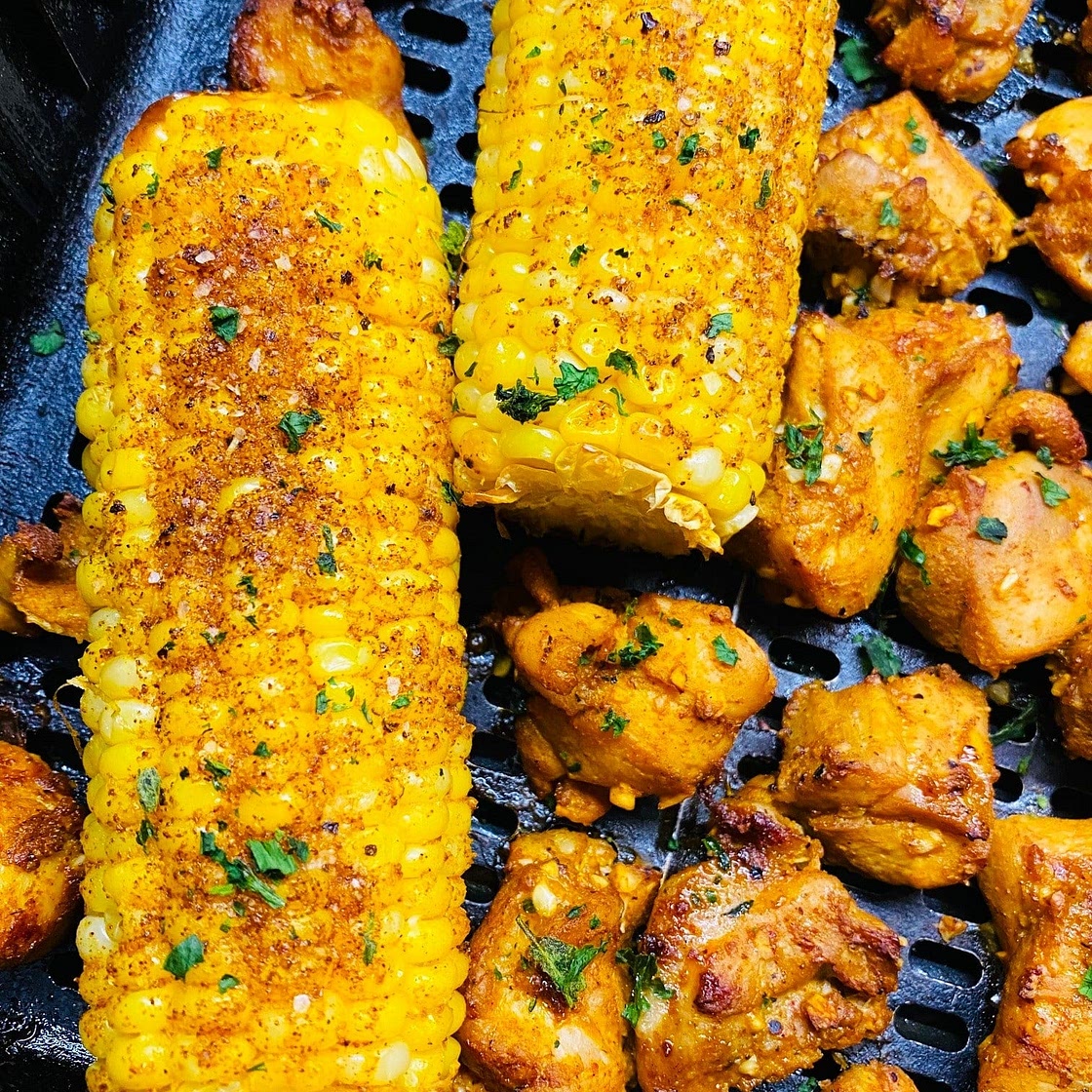 Air Fryer BBQ Chicken and Corn