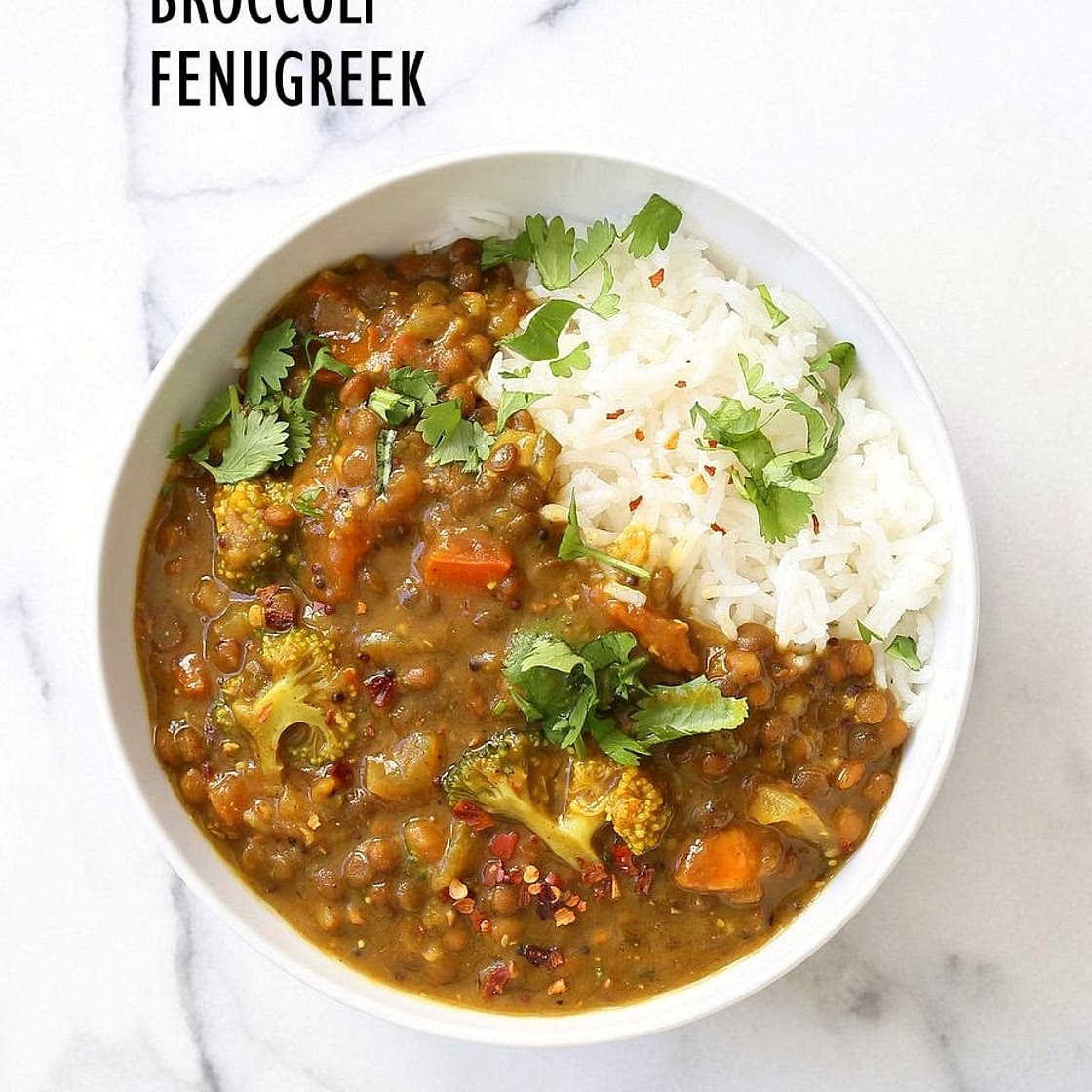 Brown Lentil Soup with Broccoli, Fenugreek & Black Pepper