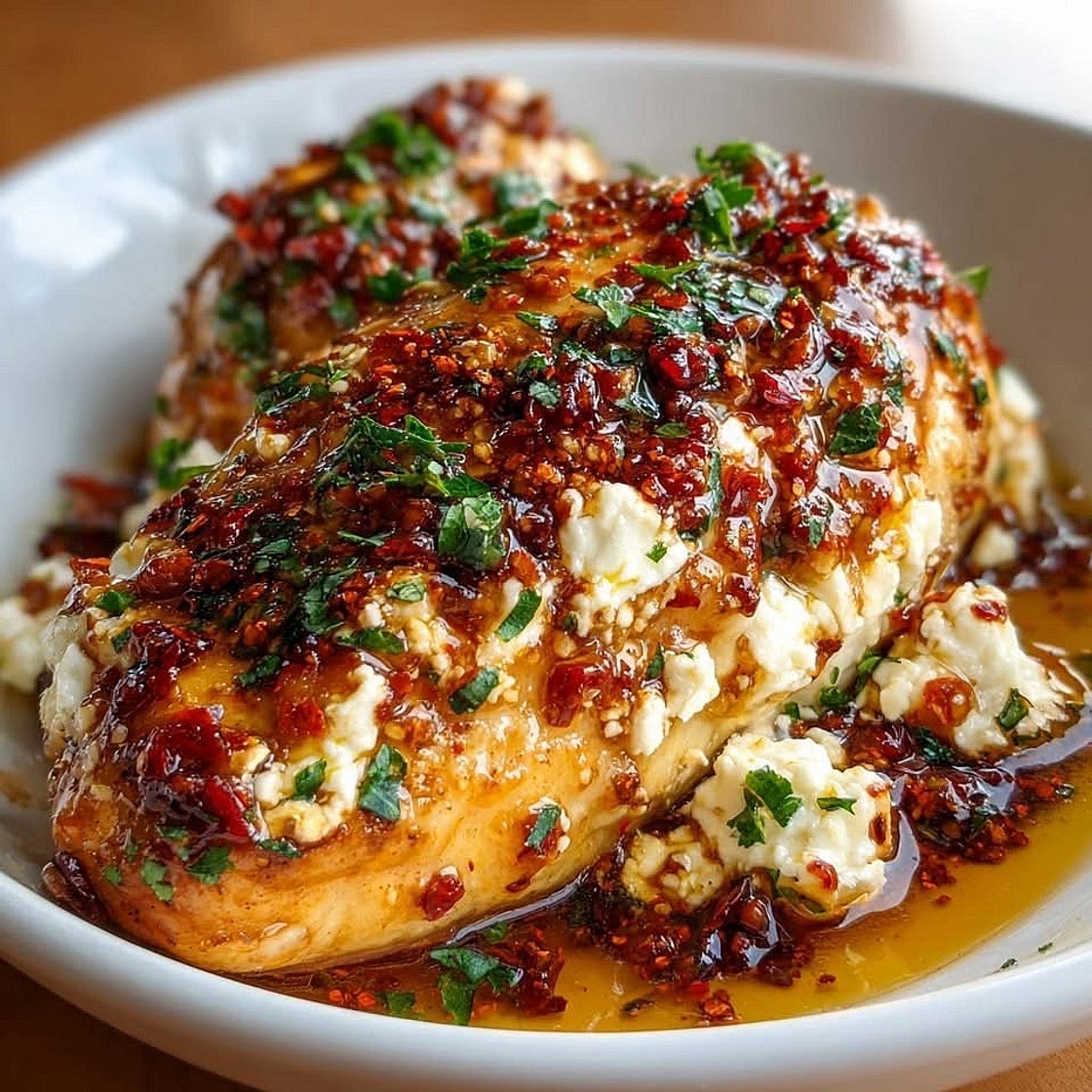  POULET À LA FETA ET AU MIEL ÉPICÉ