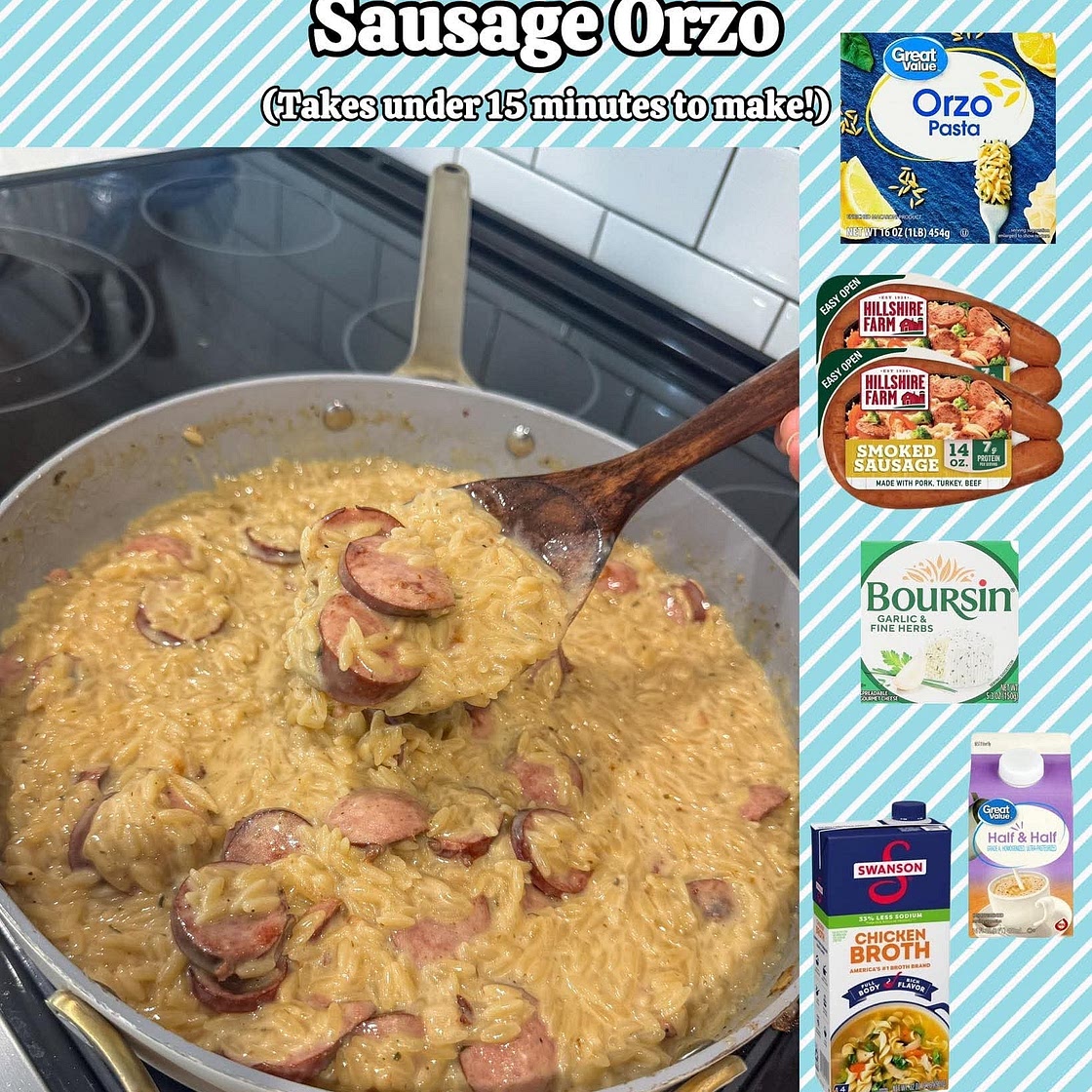 One Pan Creamy Garlic and Herb Sausage Orzo✨