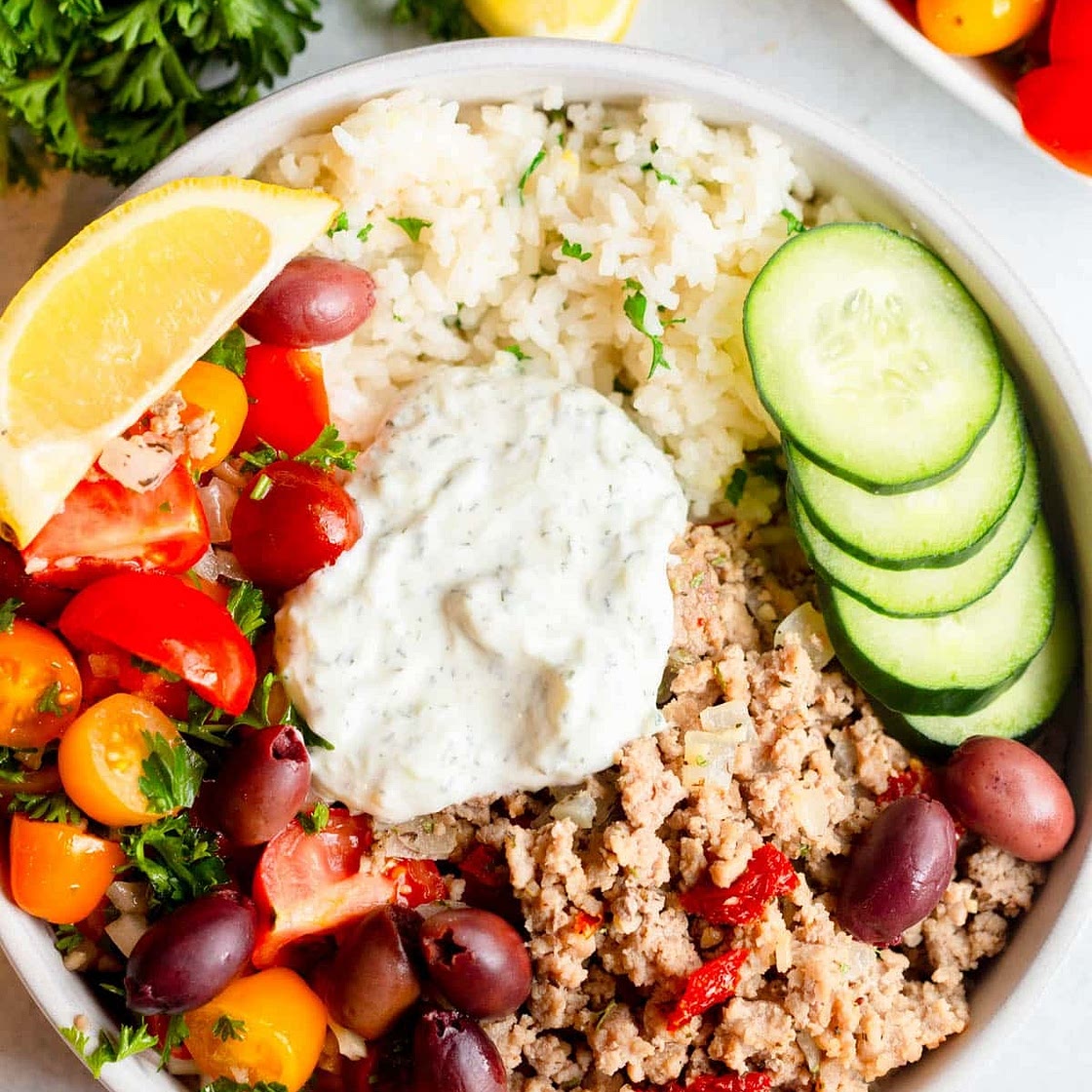 Greek Turkey Rice Bowls