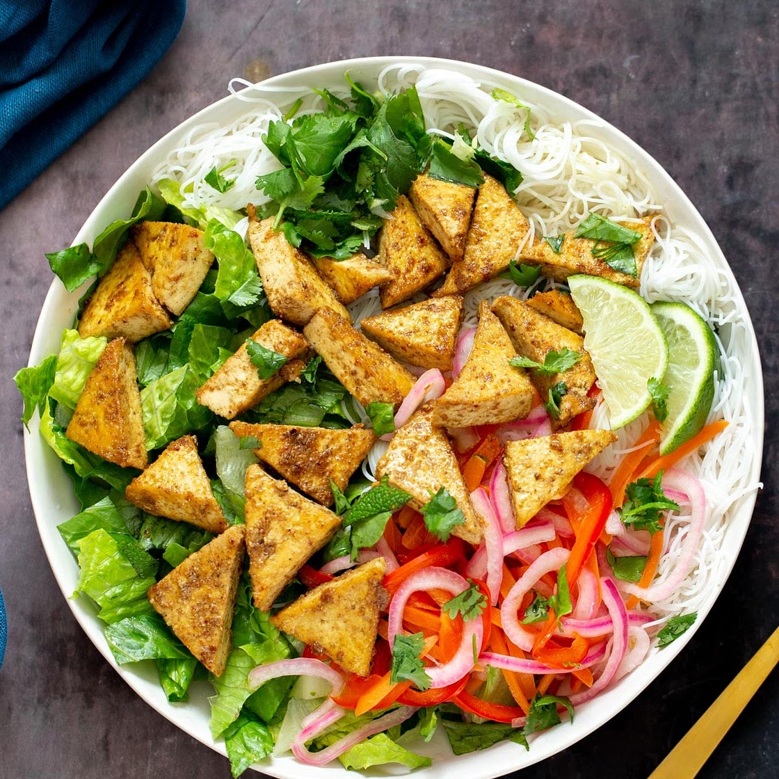 Vietnamese inspired Curried Tofu Summer Bowl