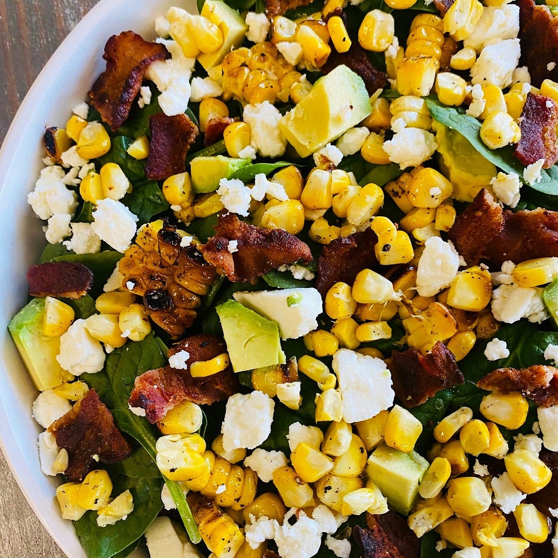 Corn Bacon Feta Spinach Salads