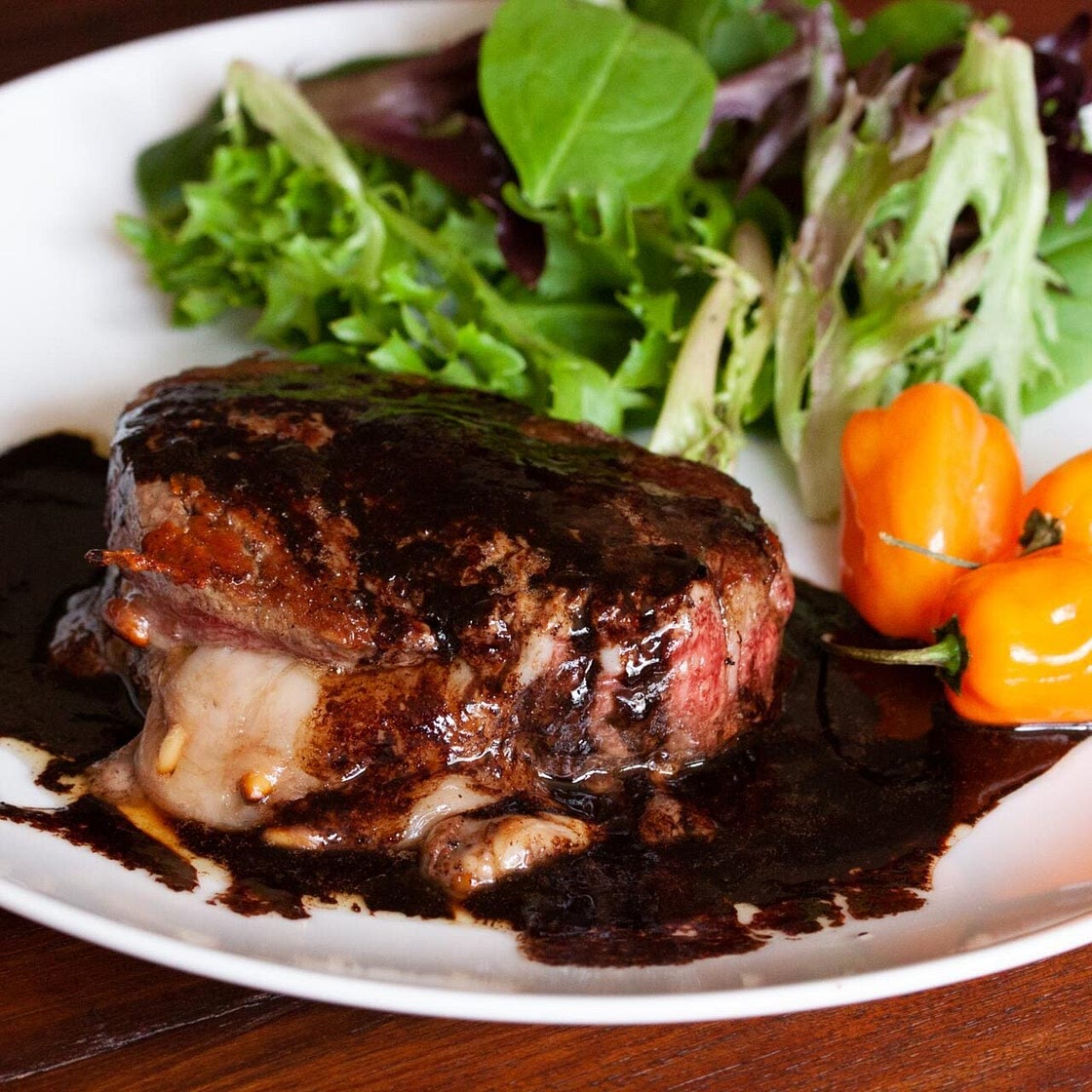 Marinated and Stuffed Filet Mignons with Merlot Habanero Sauce