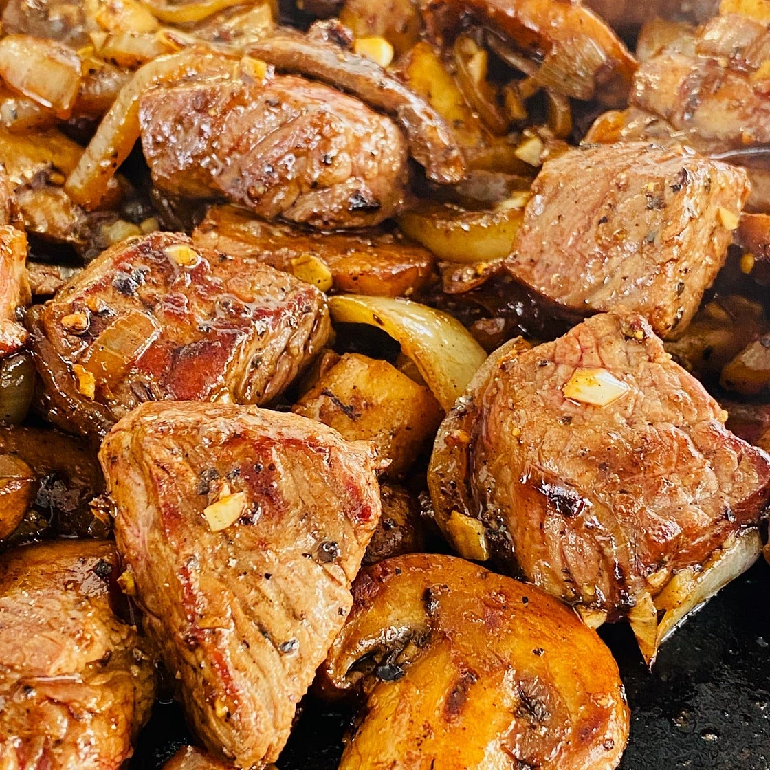 Blackstone Garlic Steak and Mushrooms