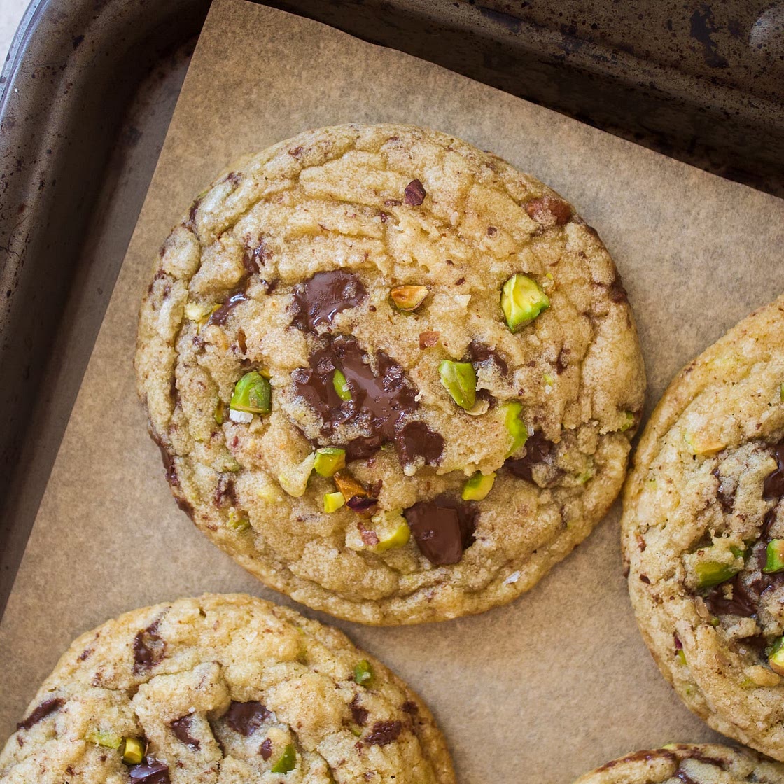 Salted Dark Chocolate Pistachio Cookies