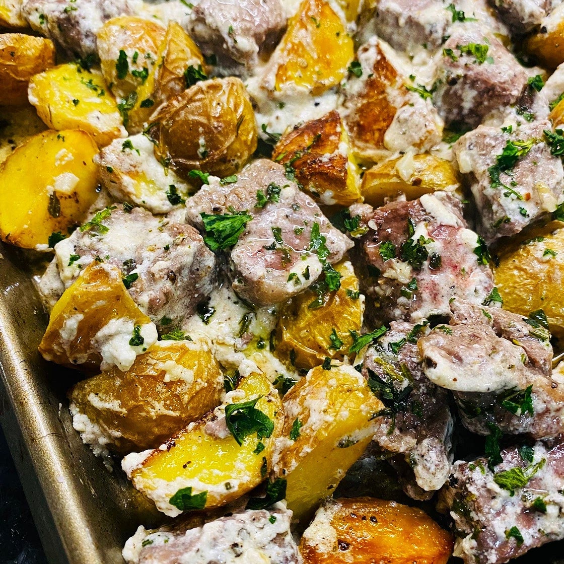 Steak Potatoes and Goat Cheese