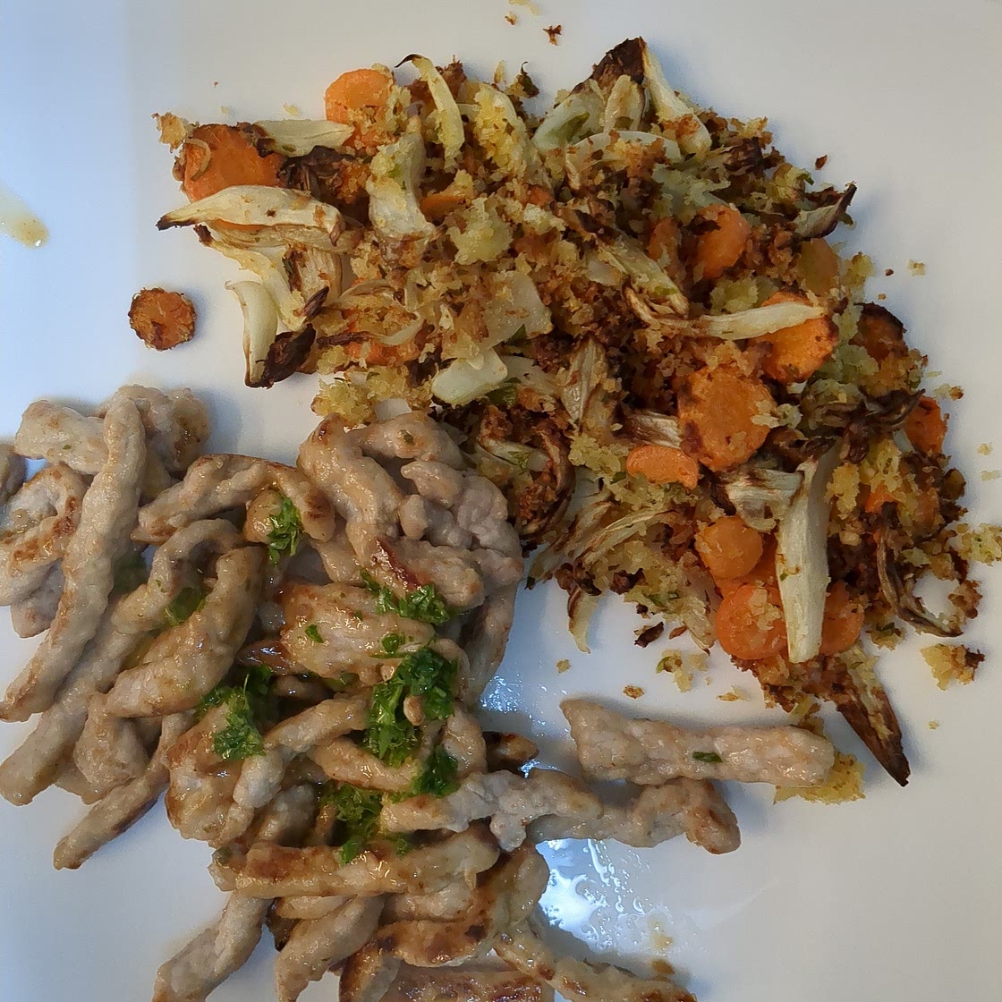 BOCCONCINI DI LONZA CON FINOCCHI E CAROTE GRATIN