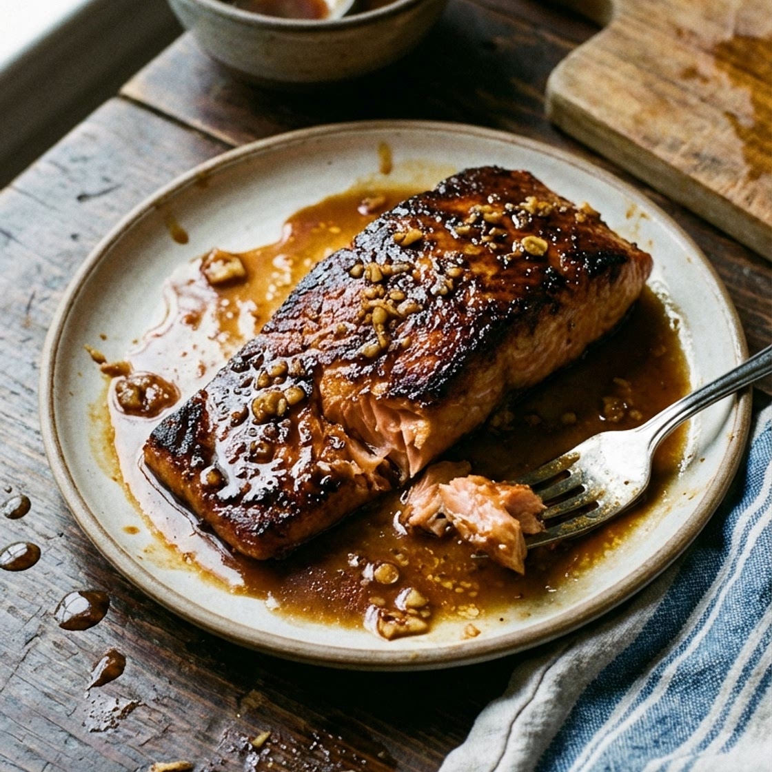 Crispy Garlic-Miso Glazed Salmon