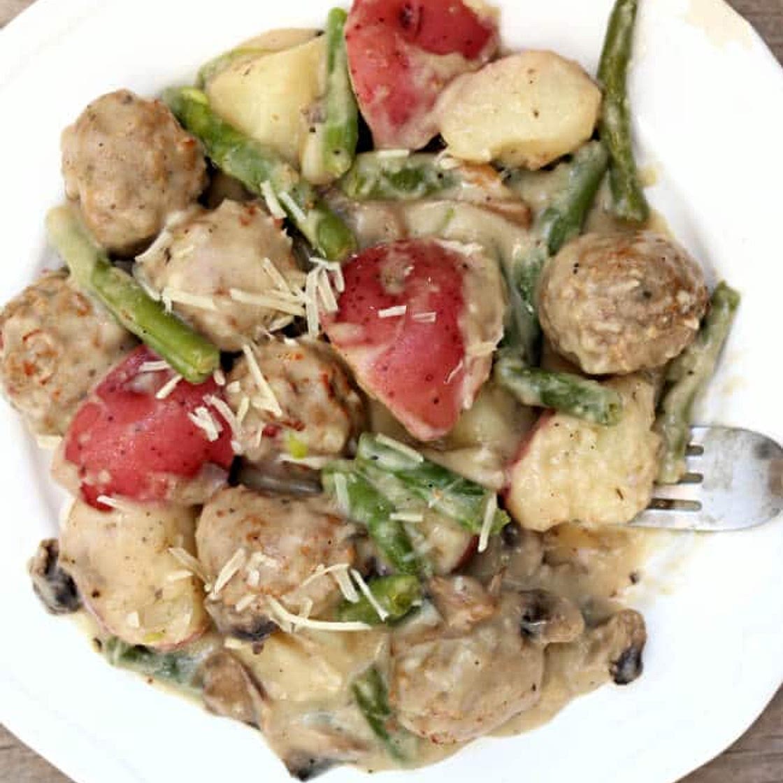 Instant Pot Meatballs and Red Potatoes with Creamy Parmesan Sauce