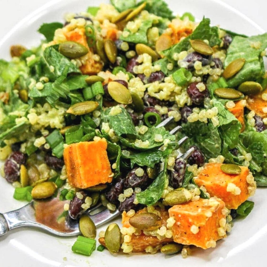 Winter Kale and Quinoa Salad with Avocado Dressing Salad