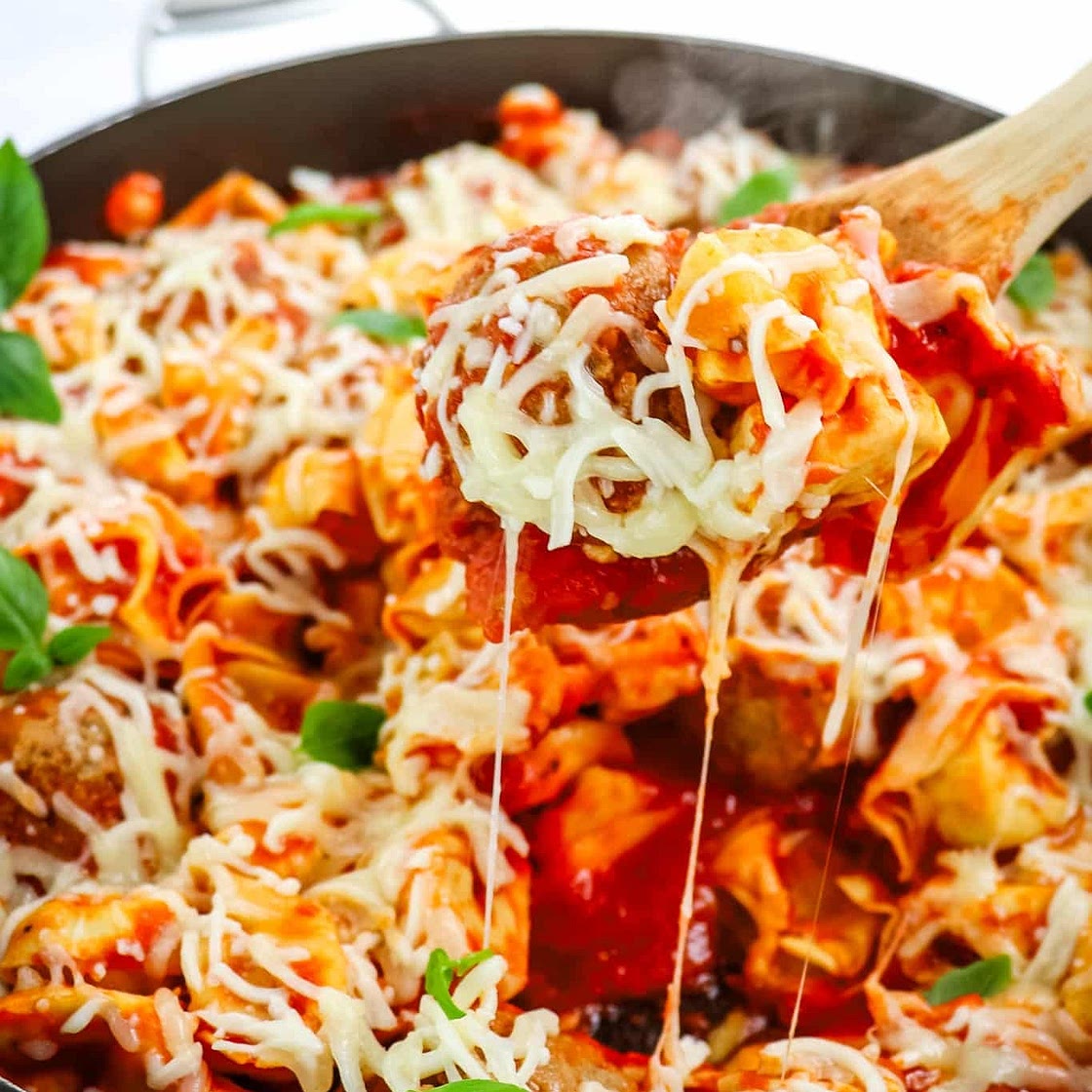 Skillet Tortellini Meatball Marinara