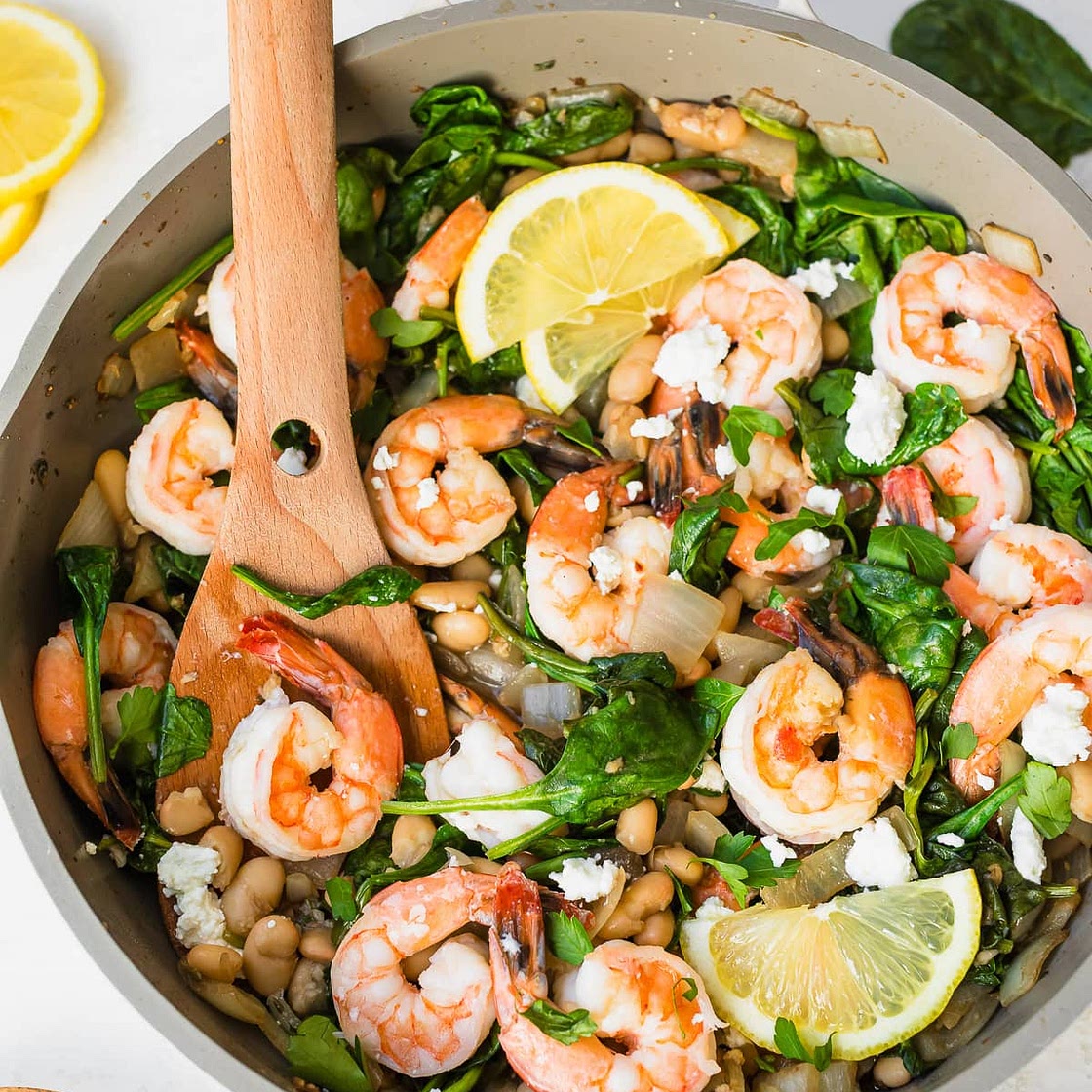 Tuscan White Beans with Shrimp, Spinach and Feta