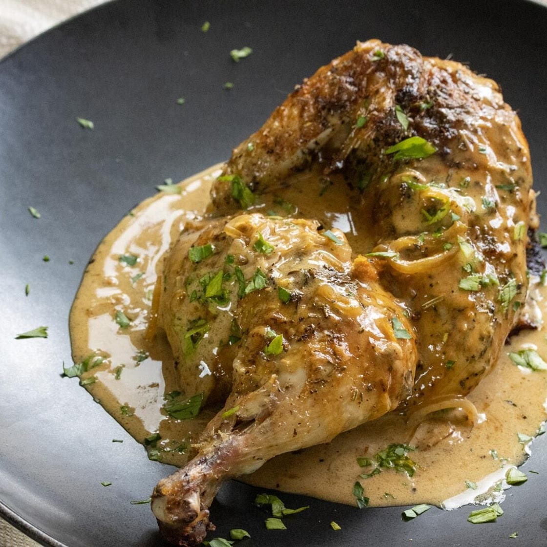 Cornish Game Hen with Whiskey and Cream Sauce