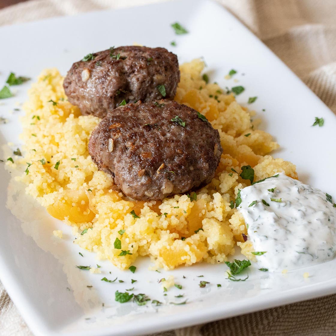 Spiced Lamb Patties and Couscous with Apricots