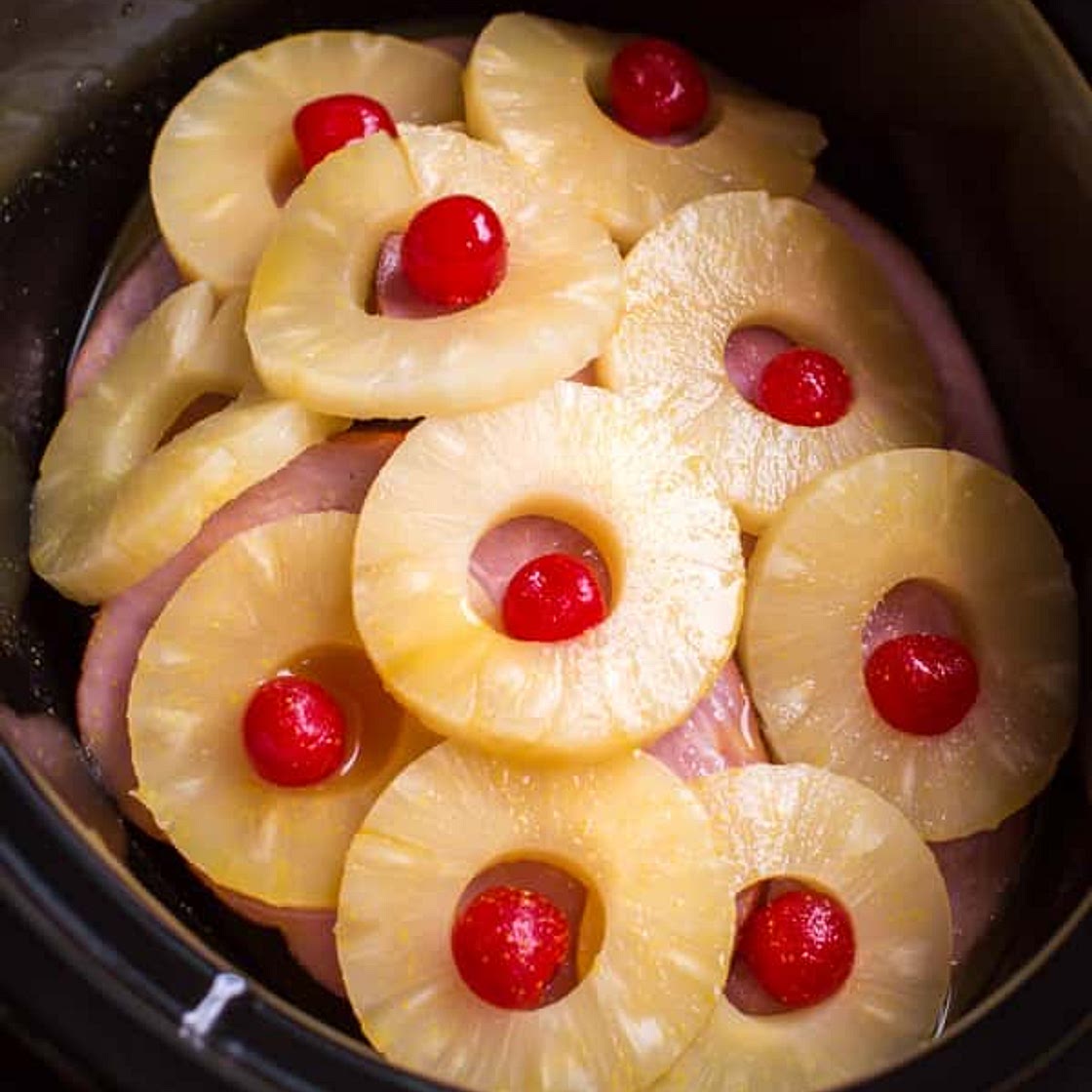 Slow Cooker Ham Steaks and Pineapple Rings