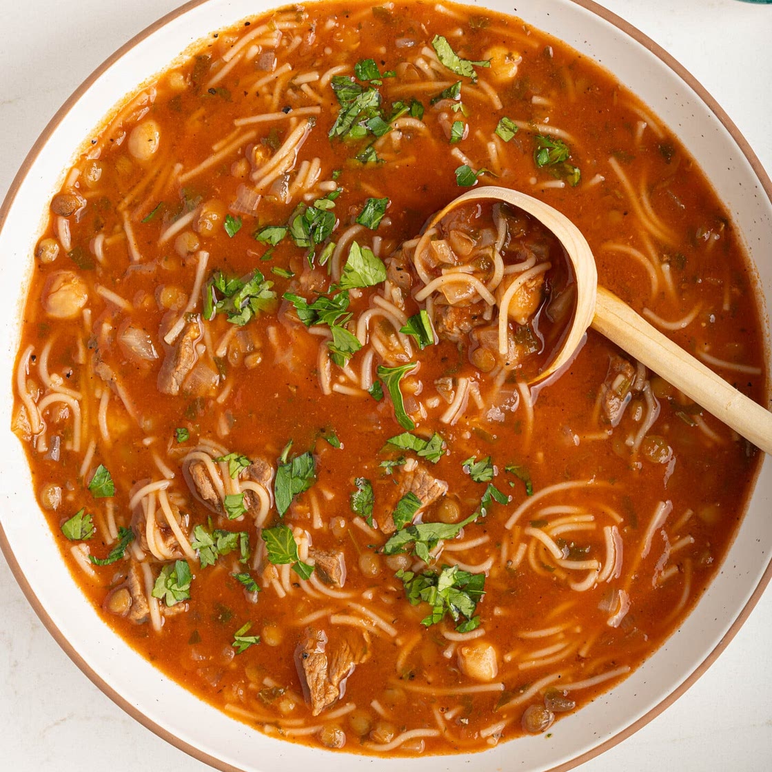 Traditional Moroccan Harira (Lentil & Chickpea Soup)