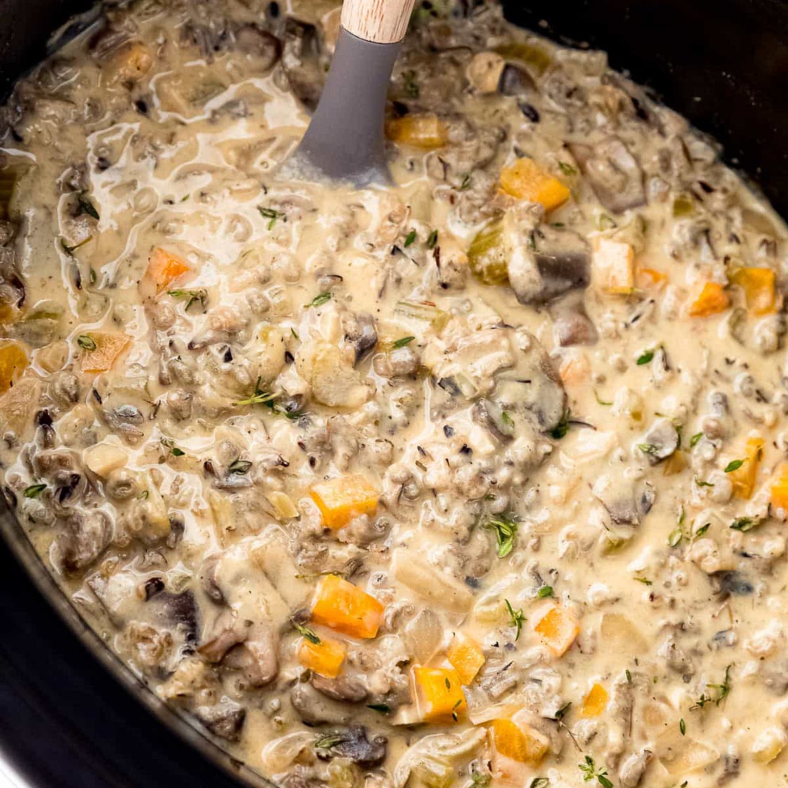 Slow Cooker Mushroom Wild Rice Soup