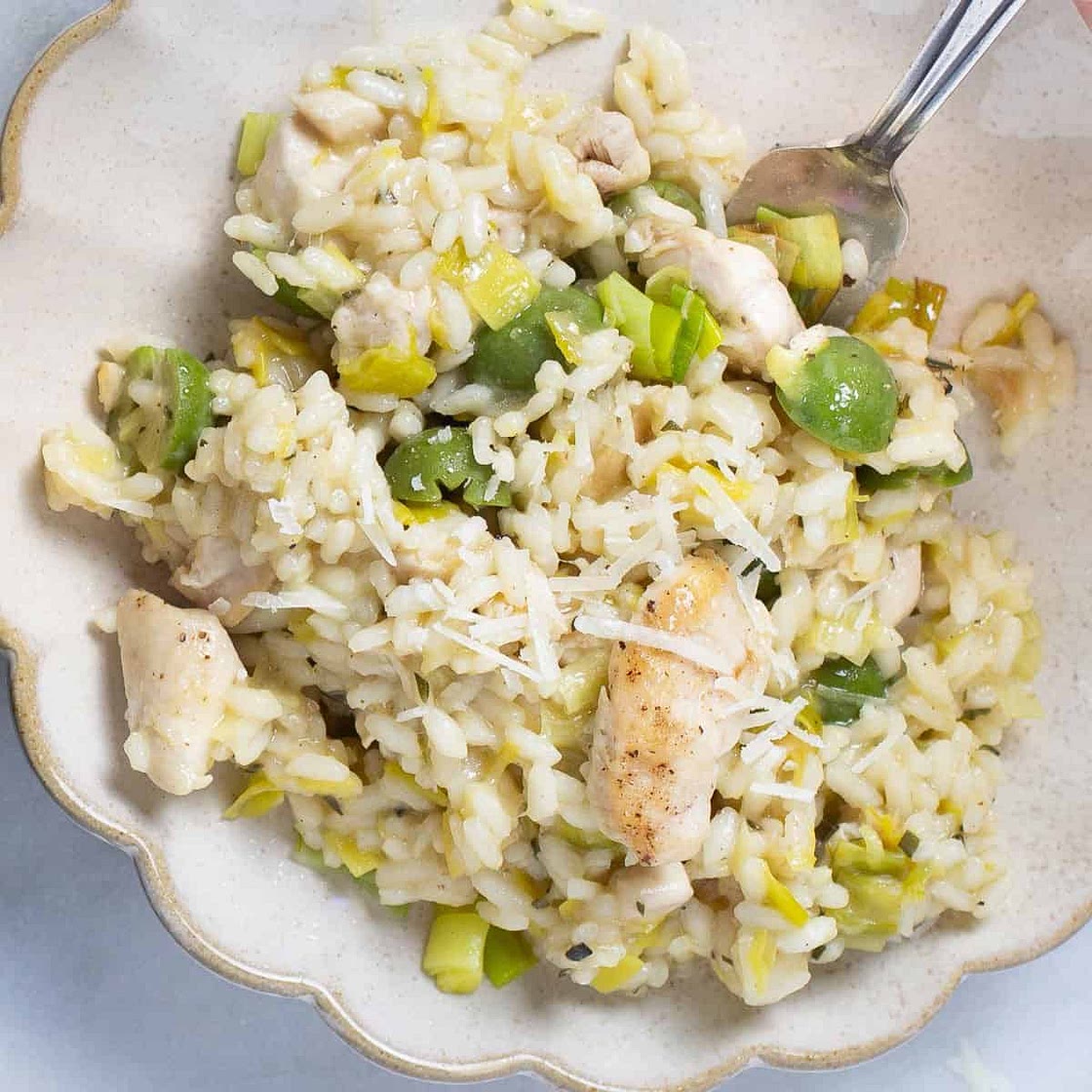 Chicken and Leek Risotto with Olives
