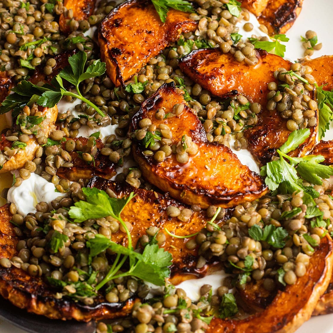 Spiced Squash with Labneh, Lentils, and Herbs Recipe