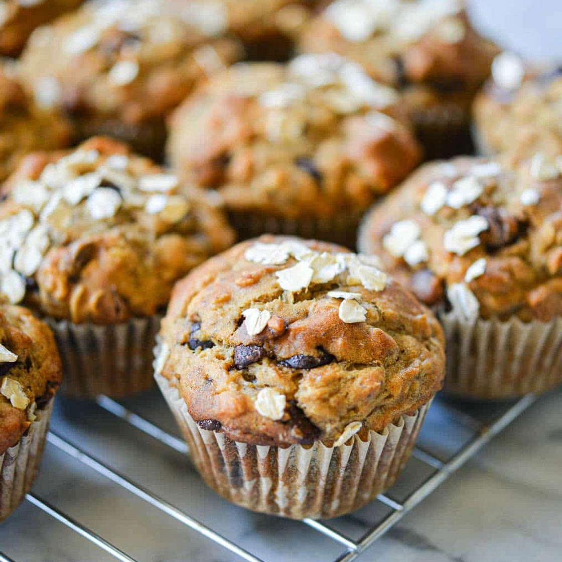 Healthy Banana Oatmeal Muffins with Chocolate Chips