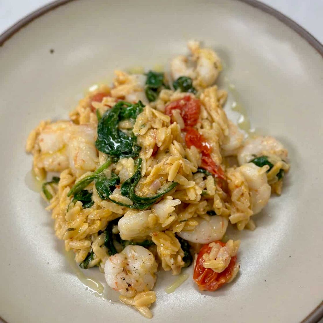 Tomato, Boursin, and Shrimp Baked Orzo