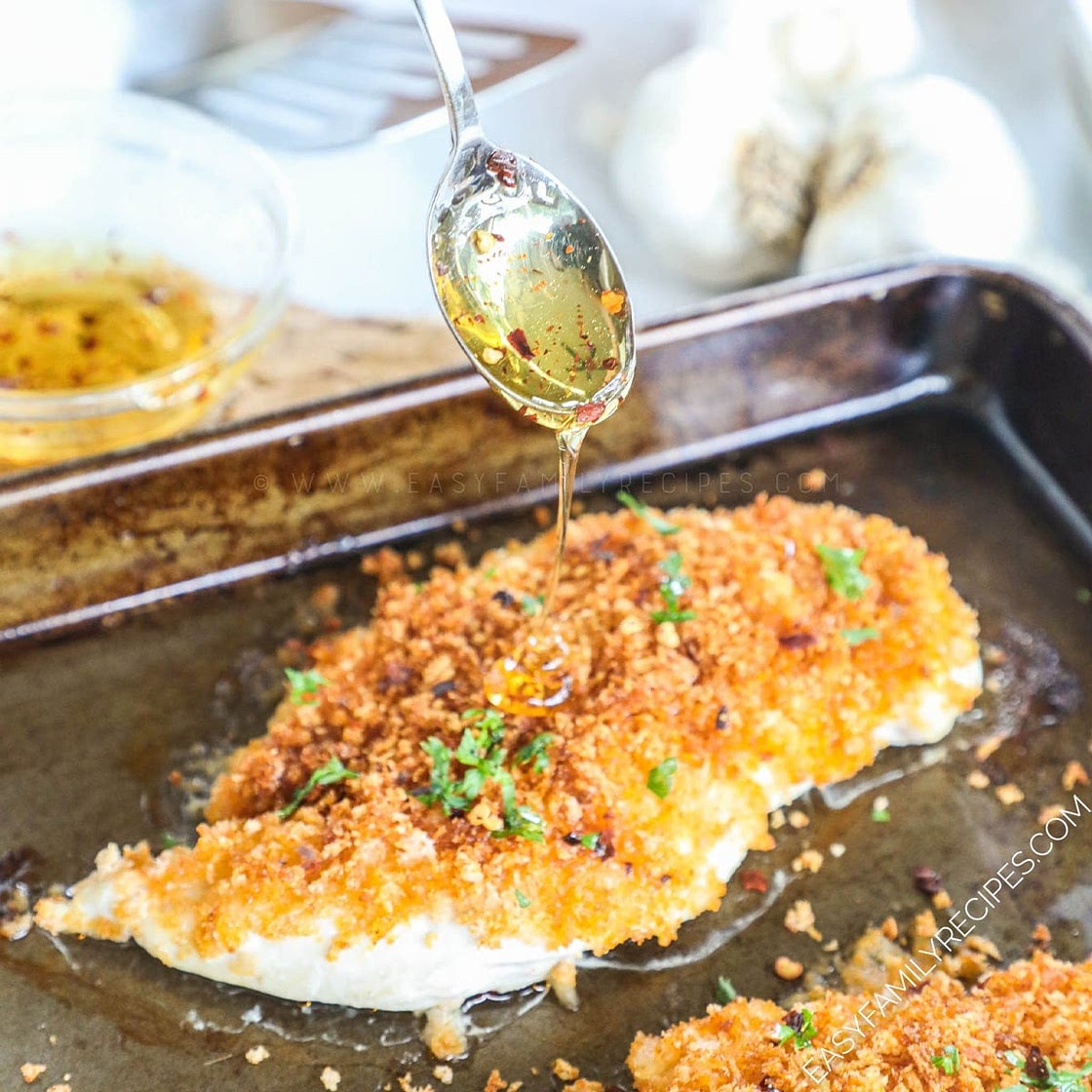 Baked Panko Crusted Chicken with Honey Drizzle