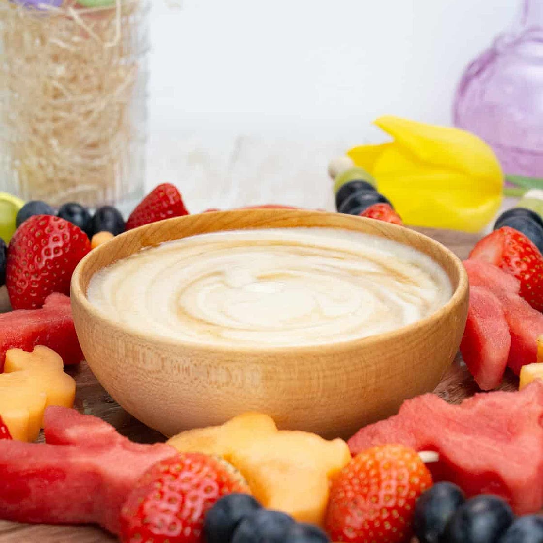 Easter Fruit Skewers with Vegan Cashew Maple Dip