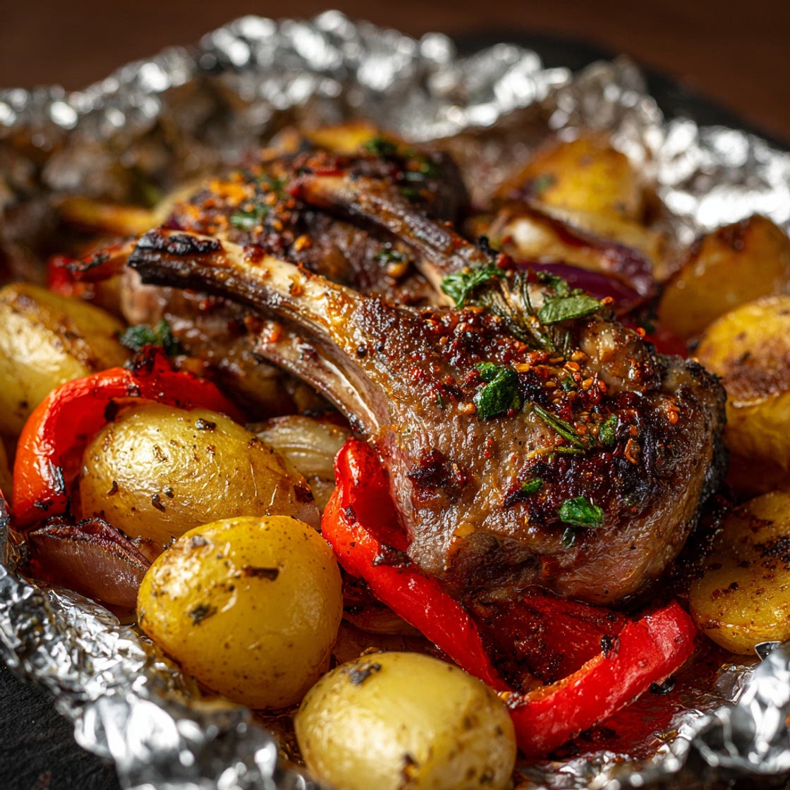 Lamb Chops and Vegetables in Foil