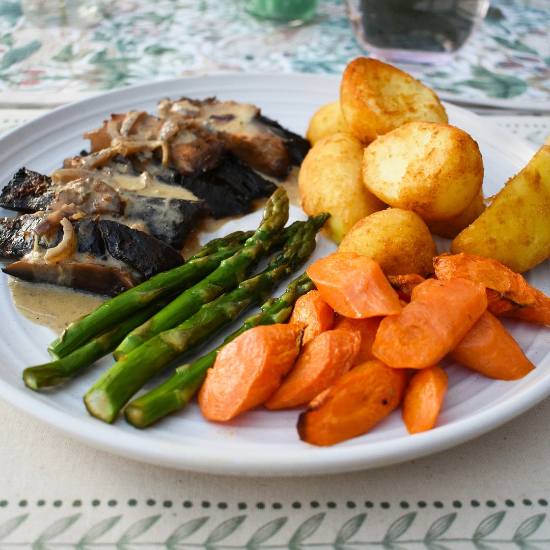 Vegan Mushroom Steaks with Creamy Peppercorn Sauce