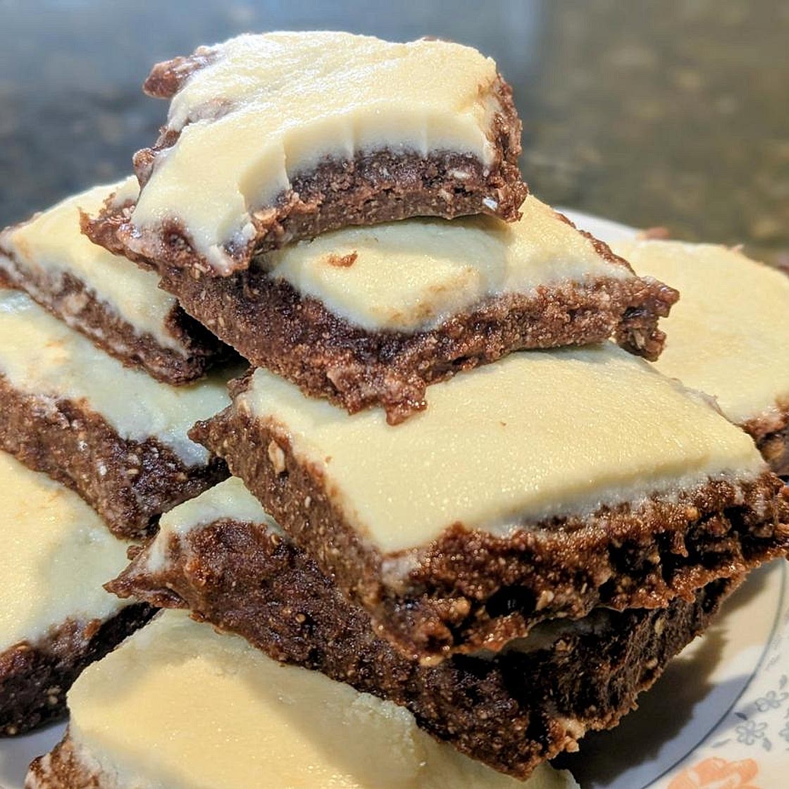 No Bake White Chocolate Protein Brownies