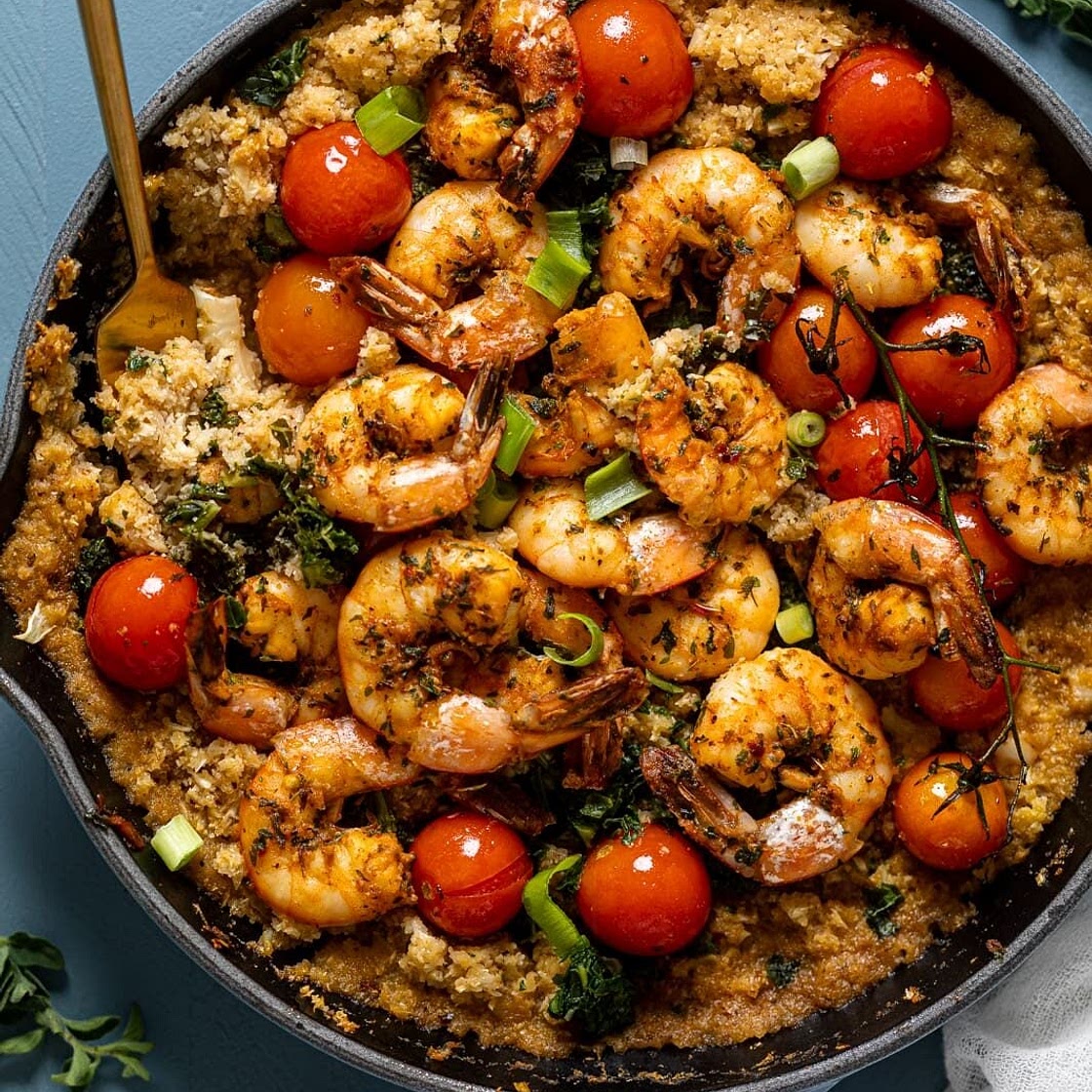 Spicy Cajun Shrimp, Kale + Cauliflower Rice
