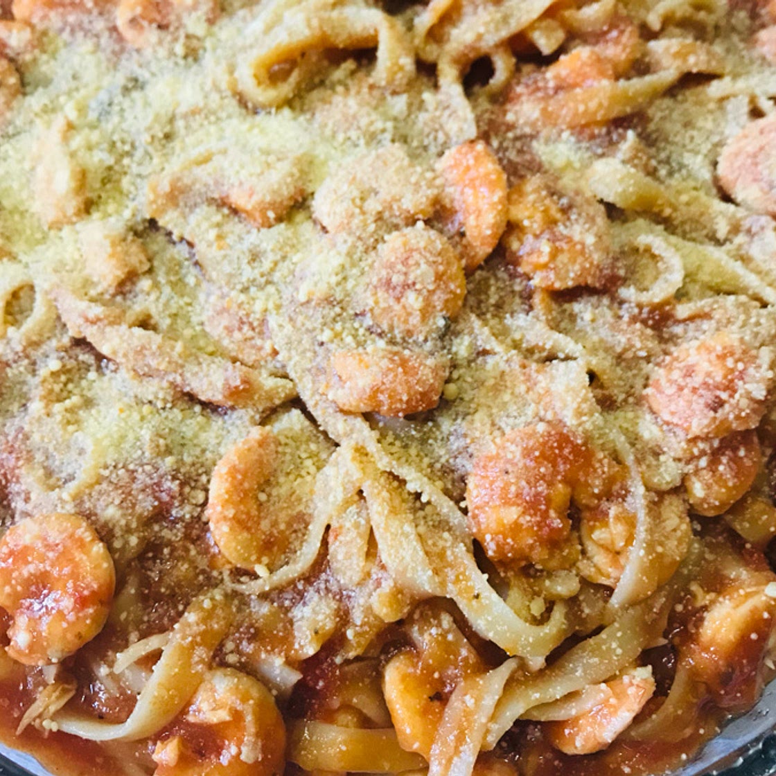 Macarronada de camarão da Kequel