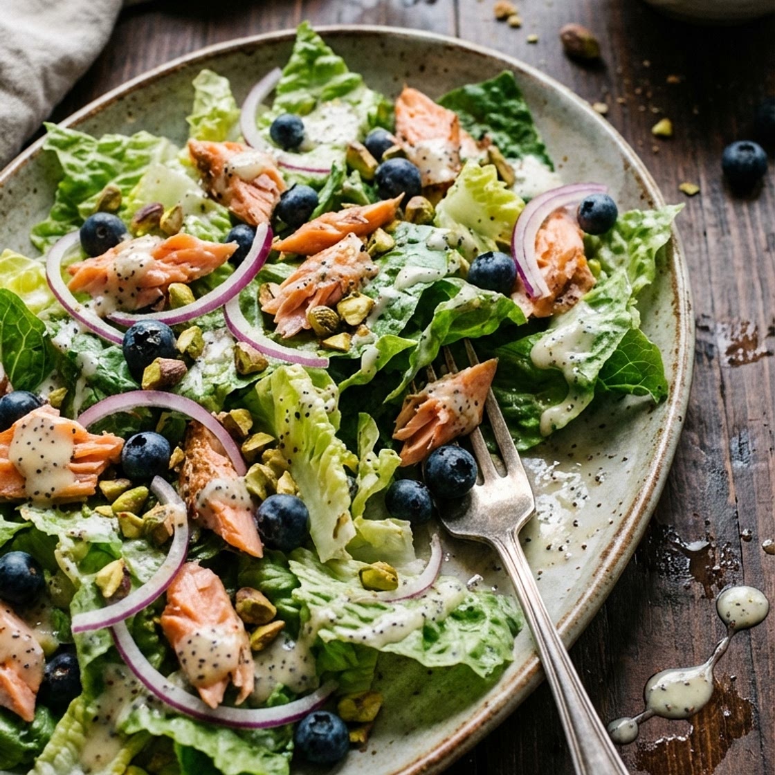 Smoked Salmon and Blueberry Salad with Lemon Poppy Dressing
