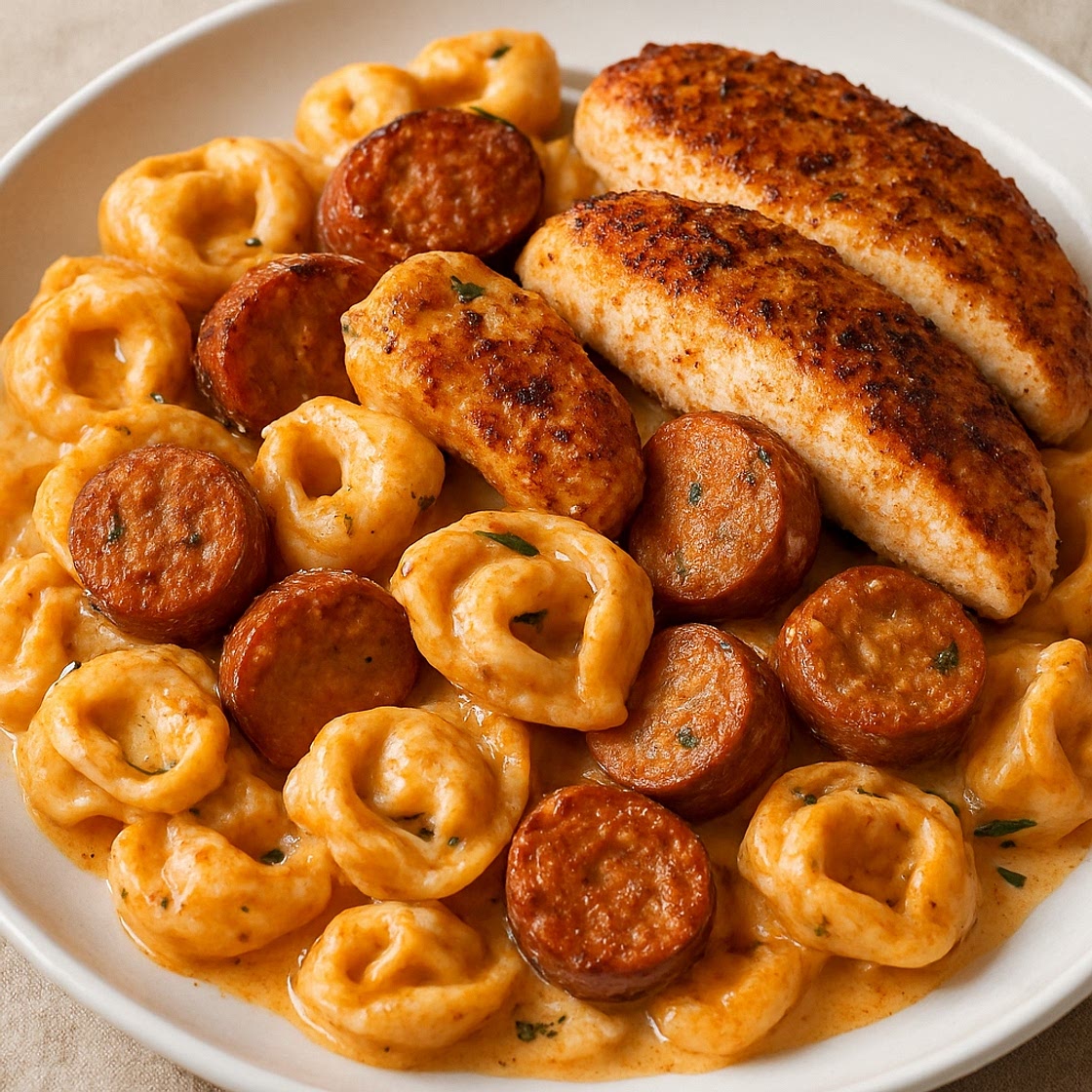 Cajun Alfredo Tortellini (with chicken & andouille)