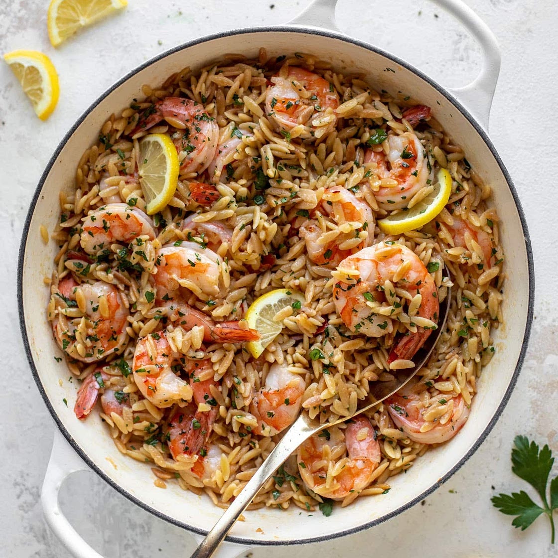 One Pot Garlic Butter Shrimp and Orzo