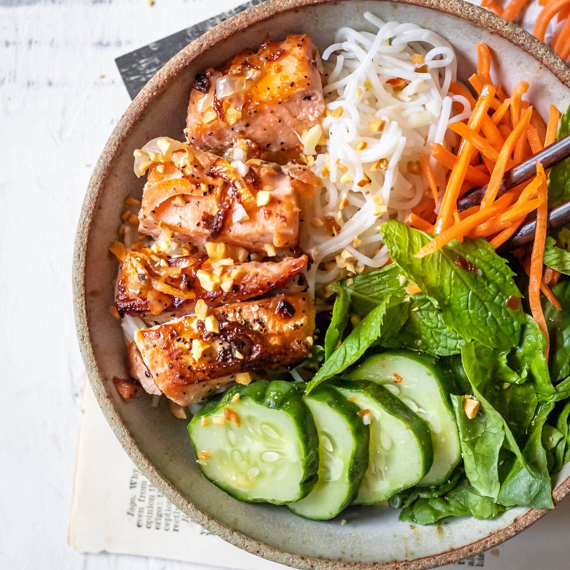 Garlic Butter Salmon Vermicelli Bowl