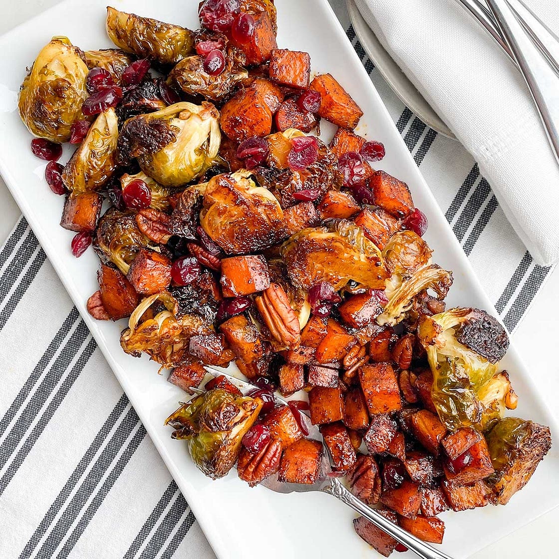 Roasted Brussels Sprouts and Sweet Potatoes