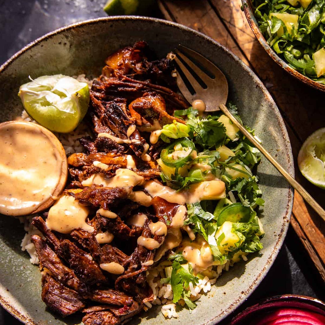 Crockpot Chipotle Pineapple Pot Roast Bowls