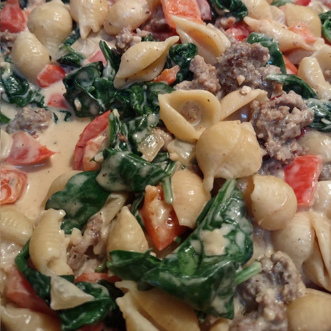 Creamy Sausage & Peppers Shells