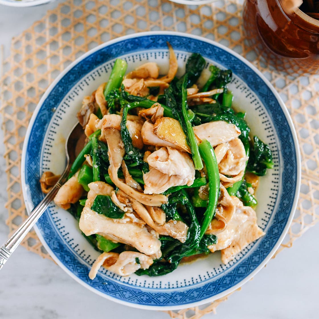 Chicken with Chinese Broccoli and Mushrooms