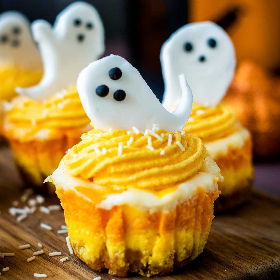 Halloween Candy Corn Mini Cheesecakes