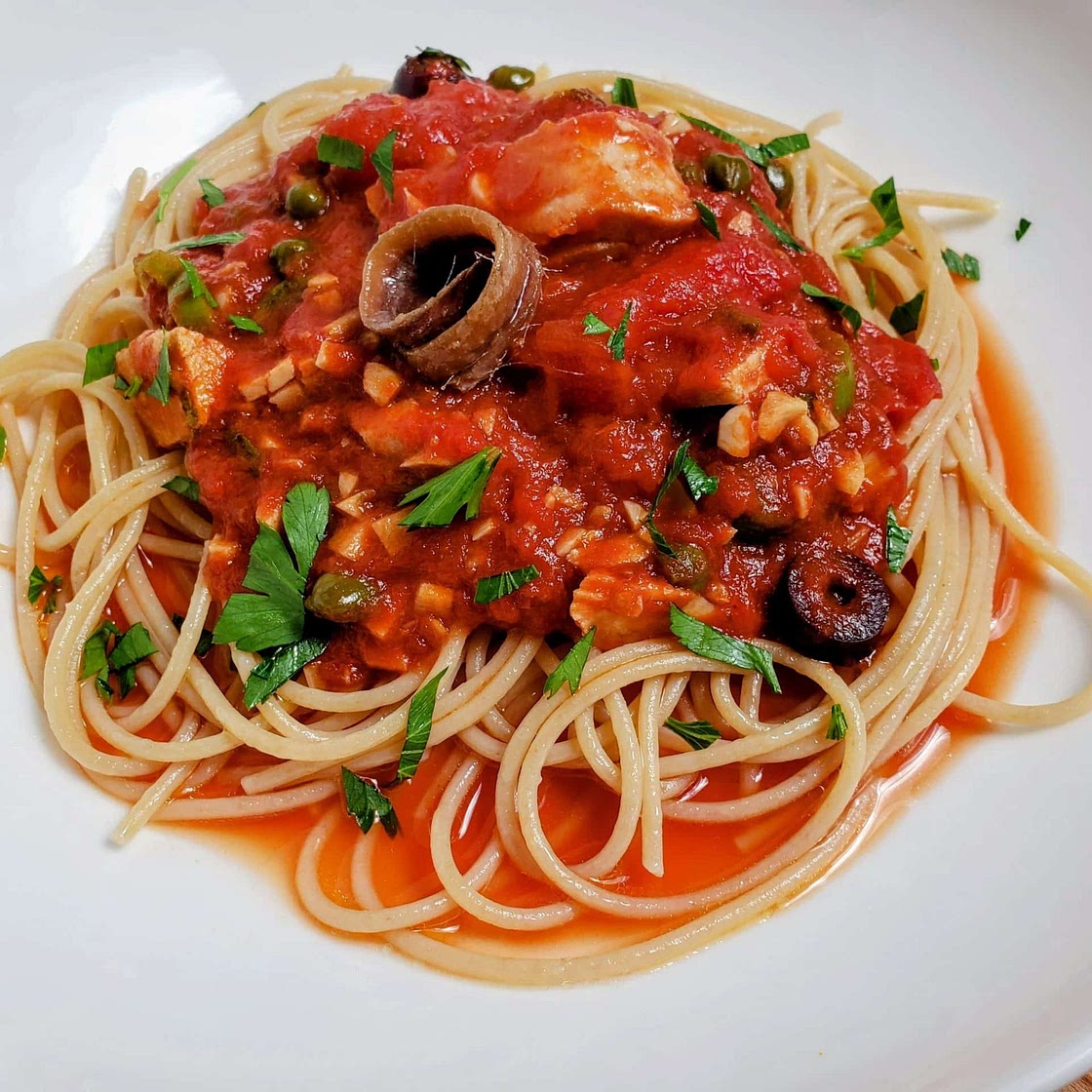 Tuna Puttanesca with Spaghetti