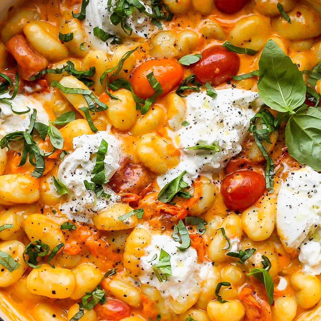 30 Minute Creamy Tomato Gnocchi with Burrata