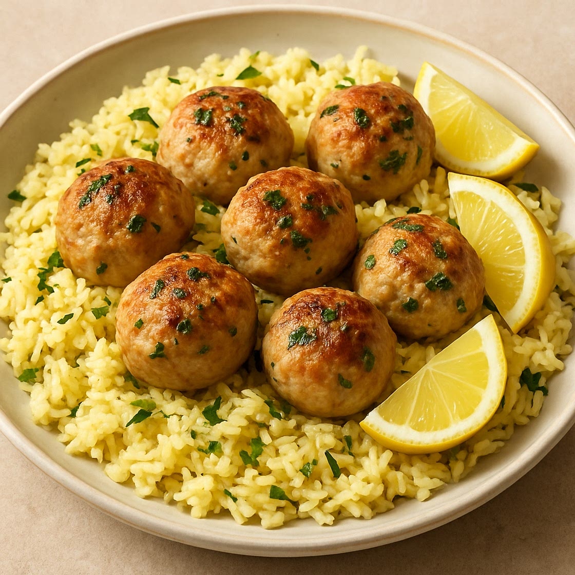Chicken Meatballs with Lemon Rice