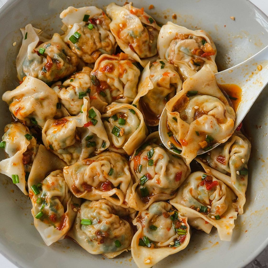 Tofu and Chive Wontons in Chili Broth