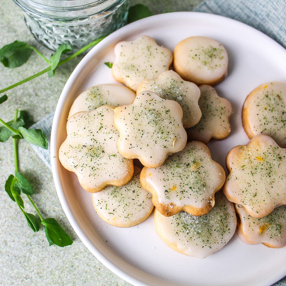 Meyer Lemon Glazed Cookies with Pea Shoot Sugar