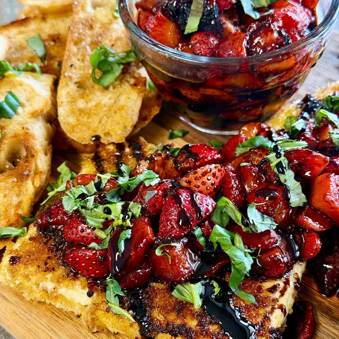 Blackstone Fried Feta and Balsamic Strawberries